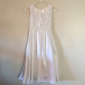 Girls Formal White Dress With Embroidered Waist